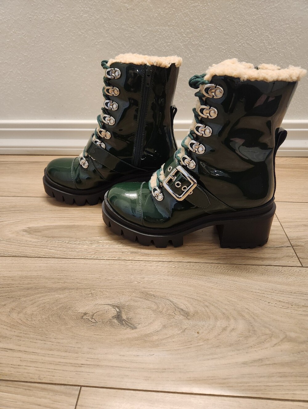 Jeffery Campbell Dark Green "Checked" Platform Combat Boots Size 8 - Picture 10 of 10